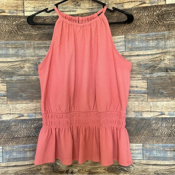 Nine West | Coral/Peach Smocked Halter Neck Top (size M) - Picture 1 of 4
